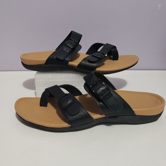 My Soft Sz 10  Black Sandals Slip On Faux Leather Women's - Picture 2 of 8